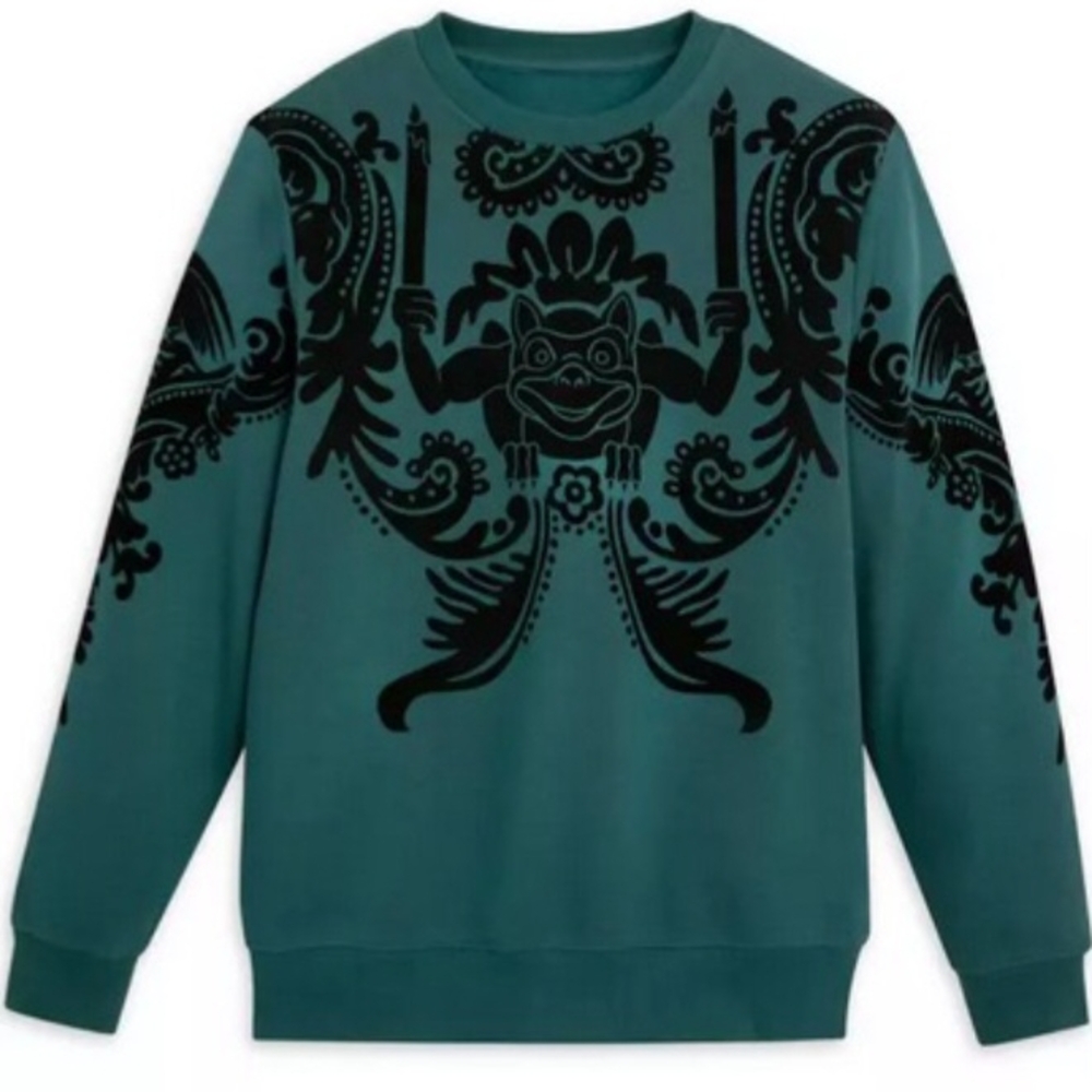 Disney Haunted Mansion Teal and Black Graphic Sweater Unisex Size S
